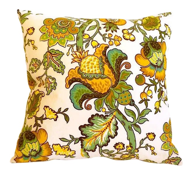 Waverly Floral Yellow-Green Pillow: The large floral pattern of this Waverly Fabrics Original is Betty Draper-approved. With a Scotchgard finish and crisp depiction of pears and leaves, these pillows would suit a proper master bedroom