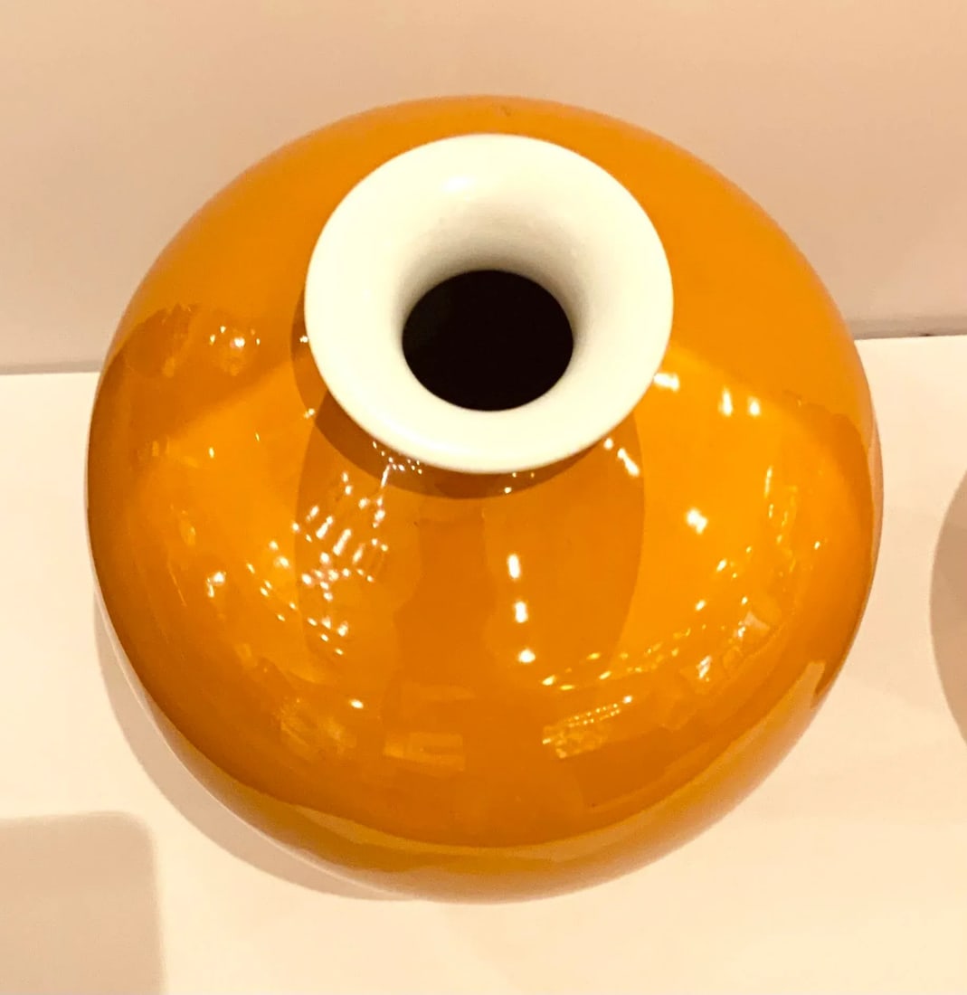Medium Chinese Modern Mango Glaze Porcelain Vases Pair - 3