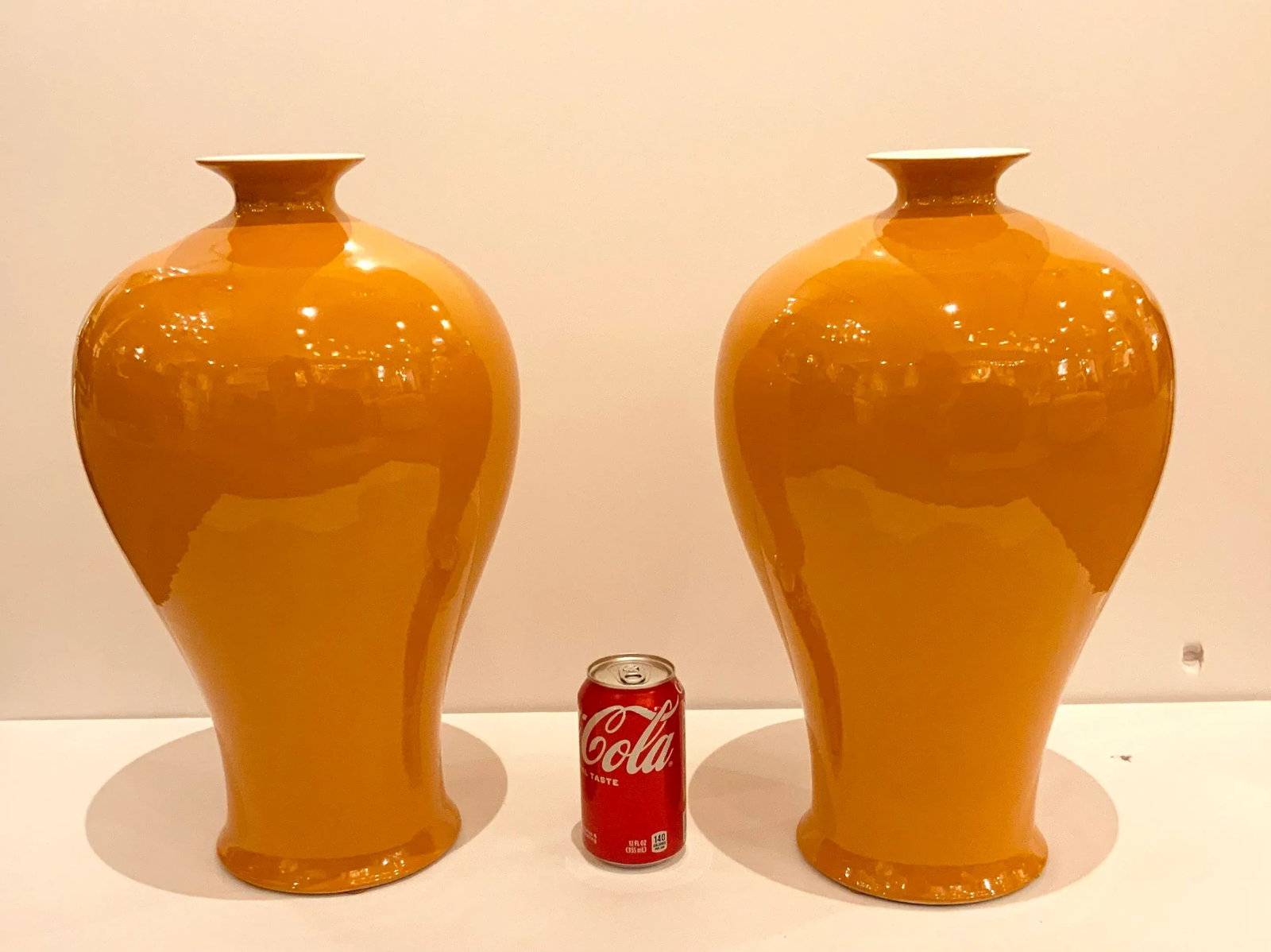 Medium Chinese Modern Mango Glaze Porcelain Vases Pair - 4