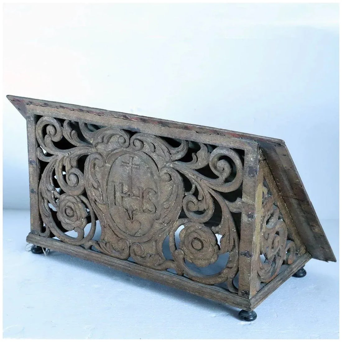 Antique English Gothic Revival Painted Oak Table-Top Bible/Book Stand - 2