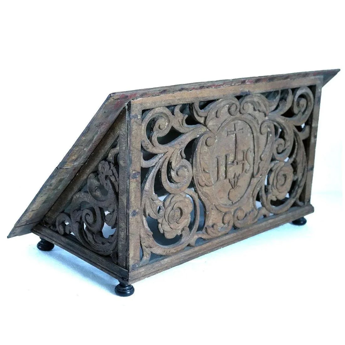 Antique English Gothic Revival Painted Oak Table-Top Bible/Book Stand - 4