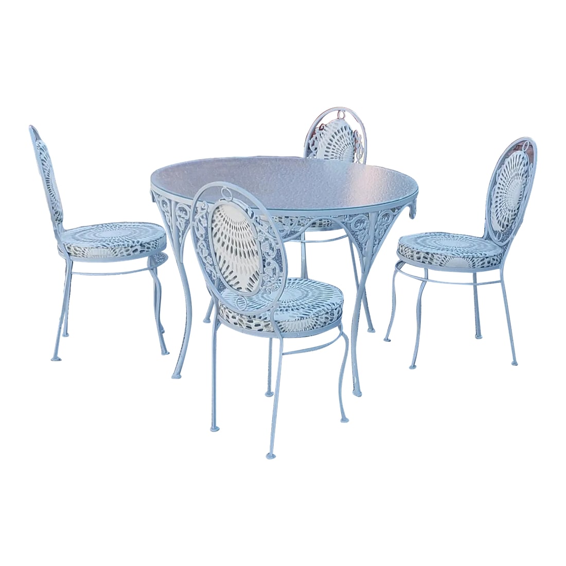 Ornate Wrought Iron Patio Table With Frosted Glass Top & 4 Chairs (1 of 13)
