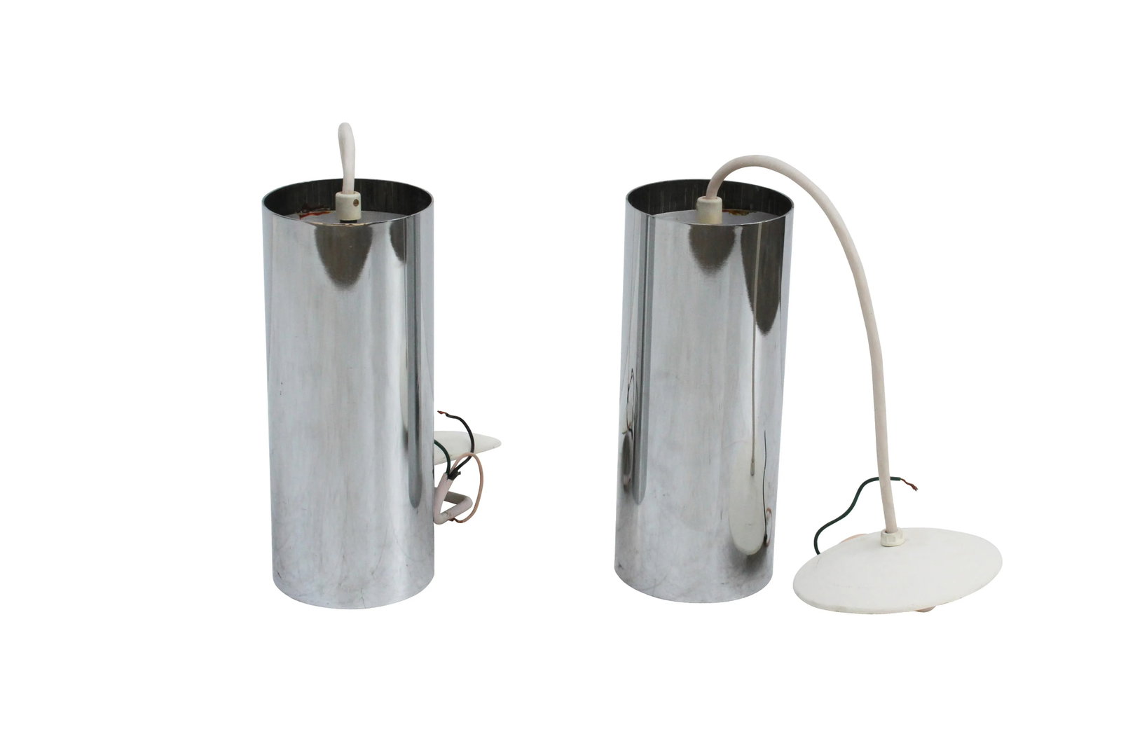 Lightolier Cylindrical Chrome Pendants - A Pair - 2