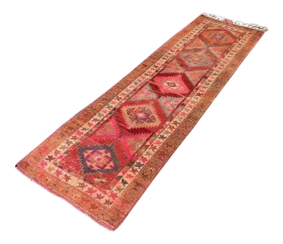 Vintage Hand Knotted Turkish Runner - 2'8'' * 9'4'': This gorgeous hand knotted vintage Anatolian runner rug is approximately 70 years old in excellent vintage condition. The rug is made with very fine quality hand spun wool and cotton. A162 SKU _ D