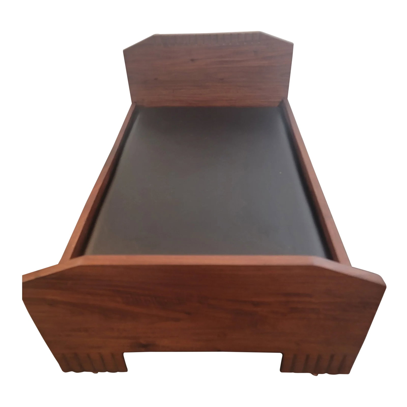 1920 Art Deco Dog Bed: This is a wonderful 1920's Art Deco Dog Bed made of a redish walnut wood. All solid and Cushion comes out or you can place soft dog bed on top .By removing black part you can set soft dog bed inside