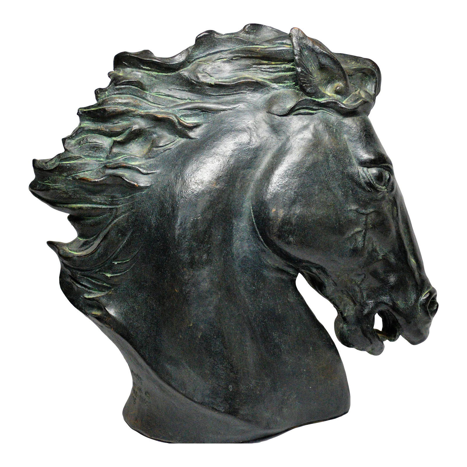 1970s Austin Prod James Spratt Faux Bronze Flaming Mane Horse Head Sculpture: Austin Prod James Spratt Faux Bronze Flaming Mane Horse Head Sculpture. The sculpture is in excellent condition (9/10), however contains some faint surface scratches, faint discoloration. faint color