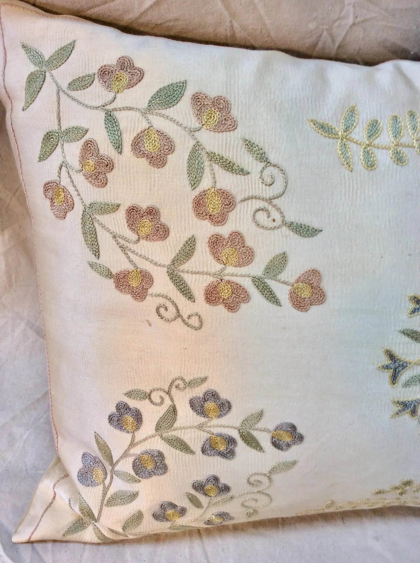 Turkish Hand Embroidered Silk Suzani Pillow - 5