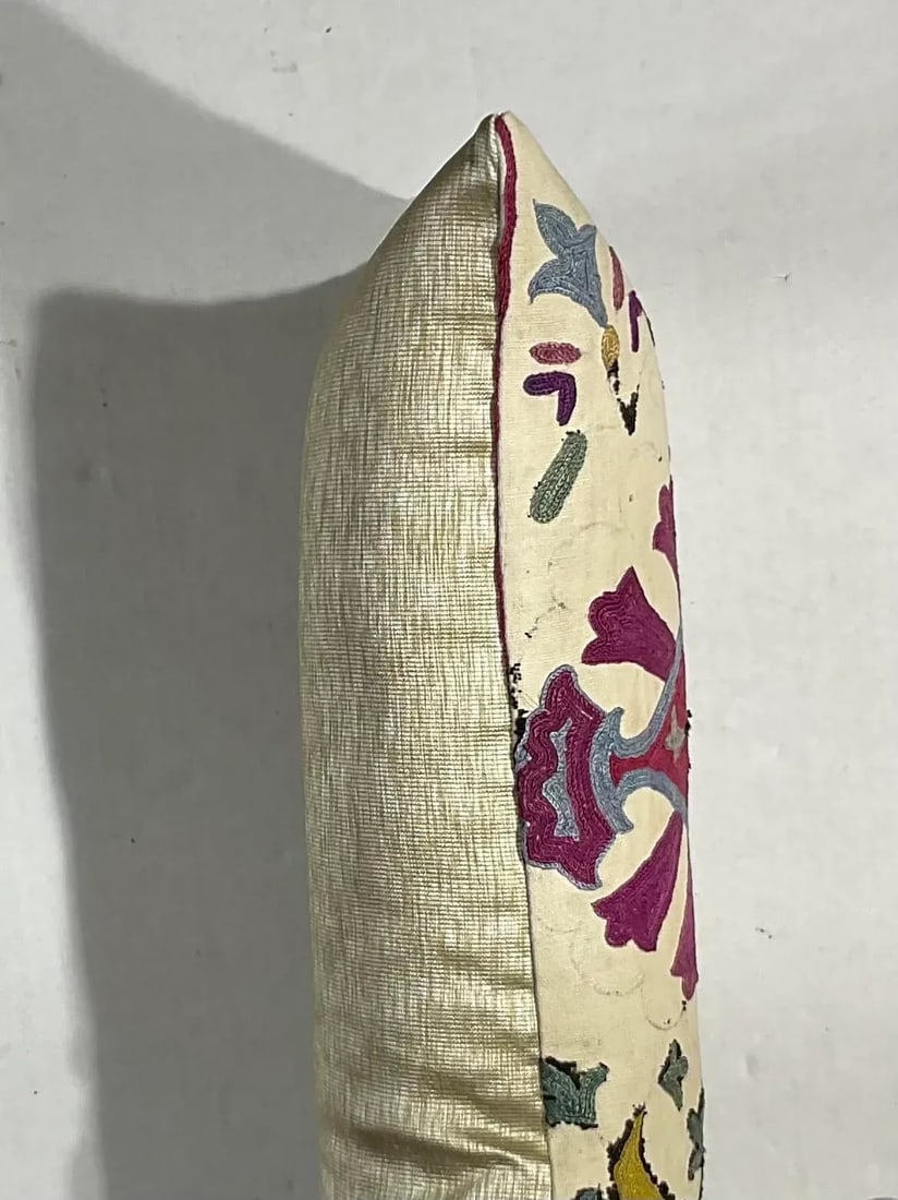Single Antique Silk Embroidery Suzani Pillow - 2