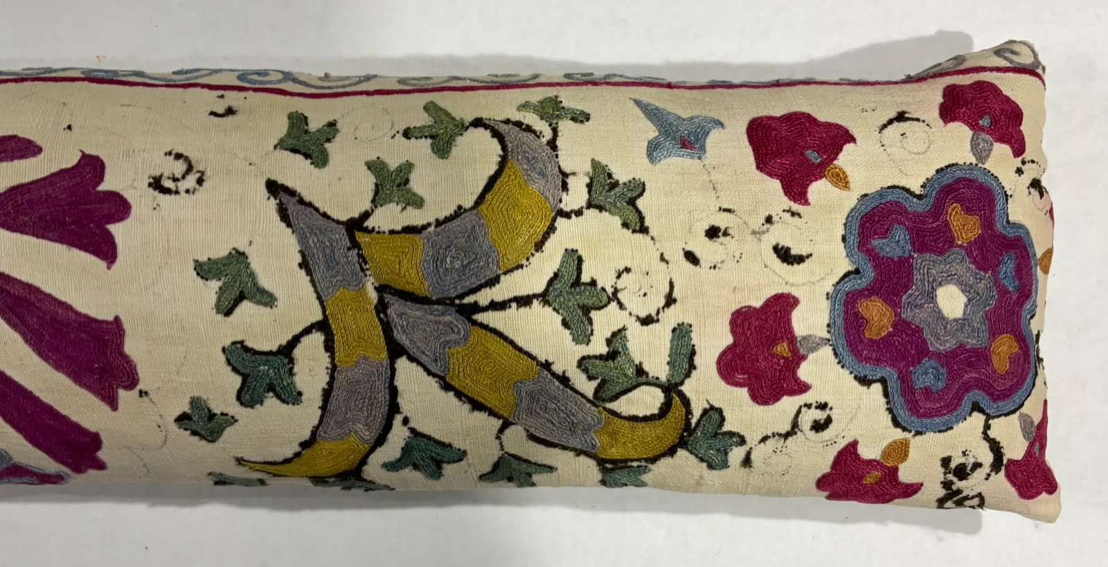 Single Antique Silk Embroidery Suzani Pillow - 5