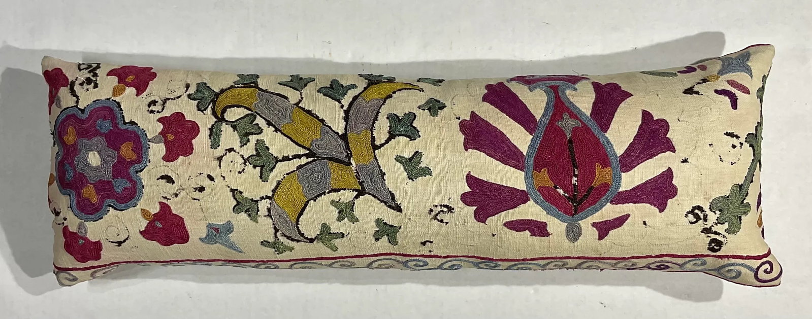 Single Antique Silk Embroidery Suzani Pillow - 6