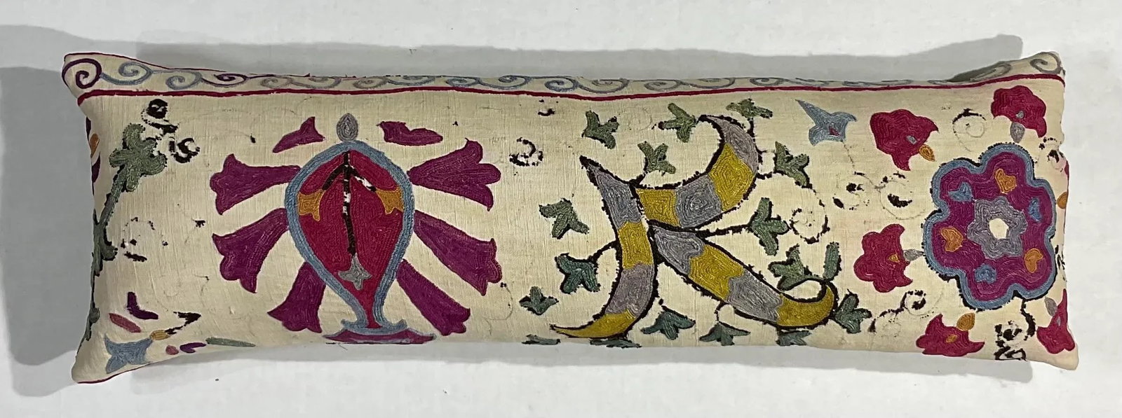 Single Antique Silk Embroidery Suzani Pillow - 9