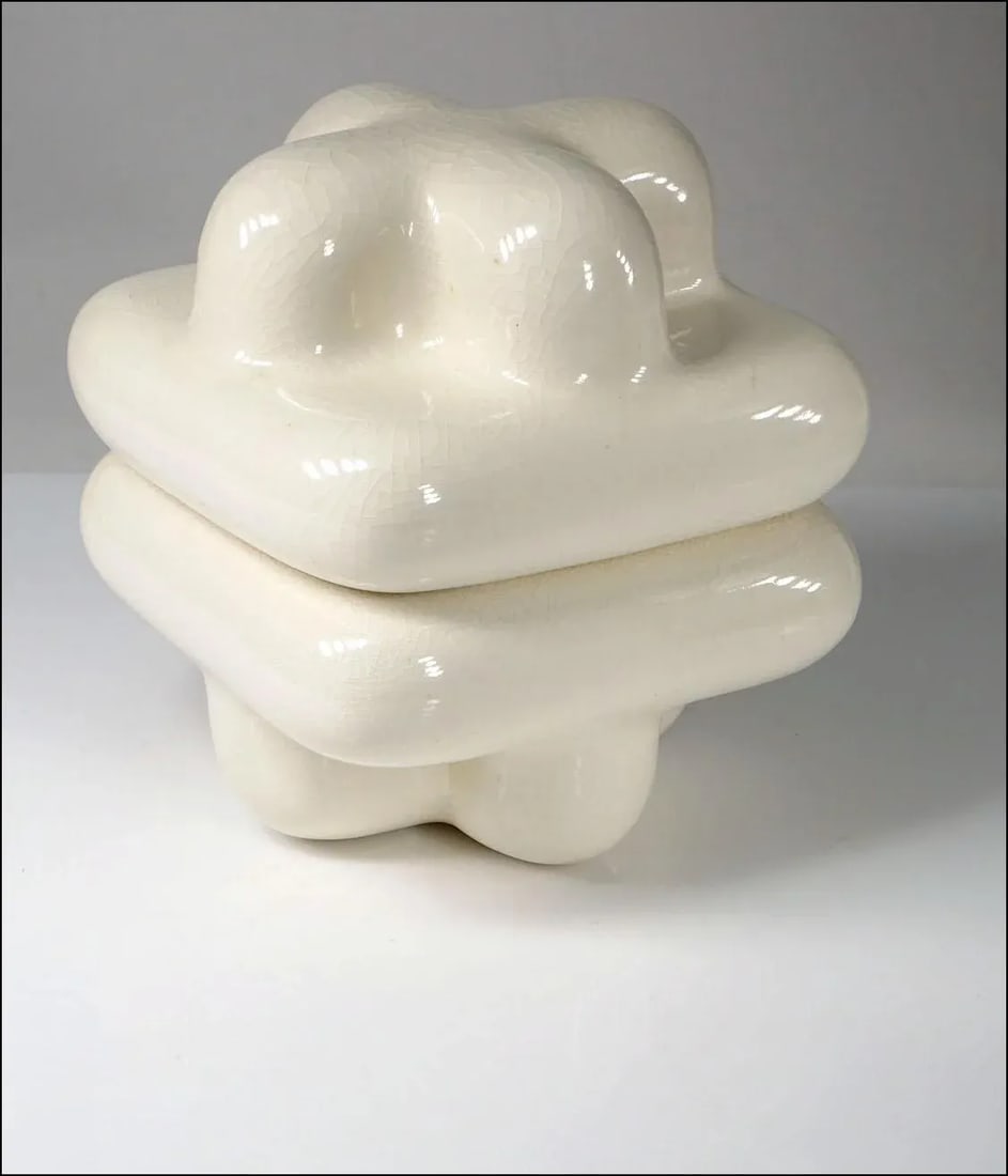 Designer Pop Art Ceramic Puffy Mod Box W/Crackle Glaze - 11