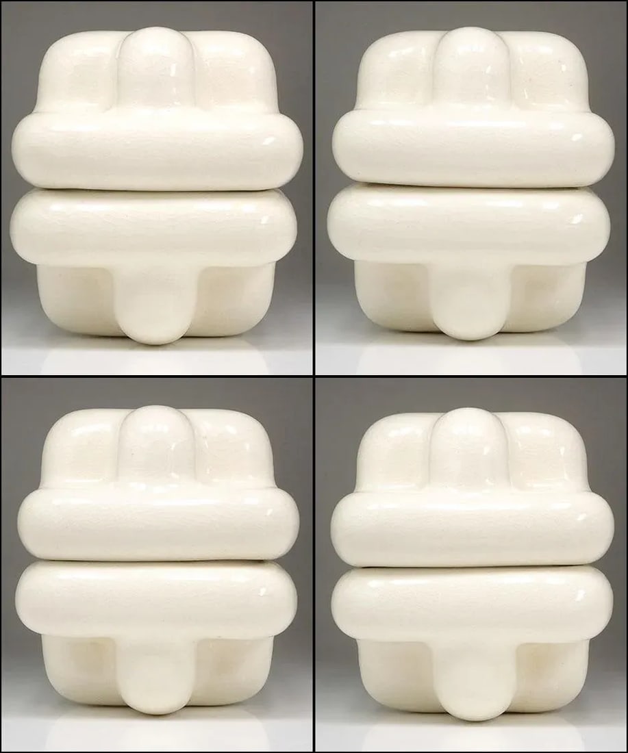 Designer Pop Art Ceramic Puffy Mod Box W/Crackle Glaze - 2