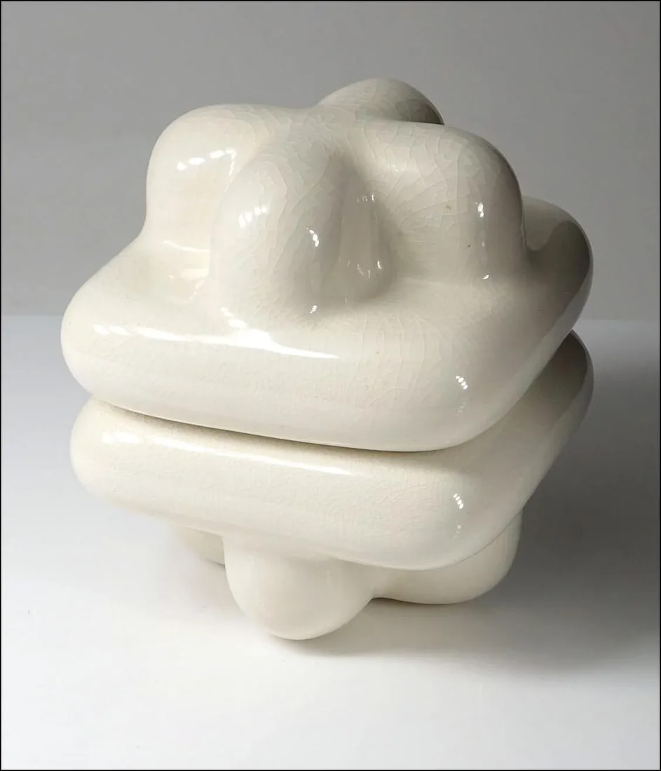 Designer Pop Art Ceramic Puffy Mod Box W/Crackle Glaze - 3