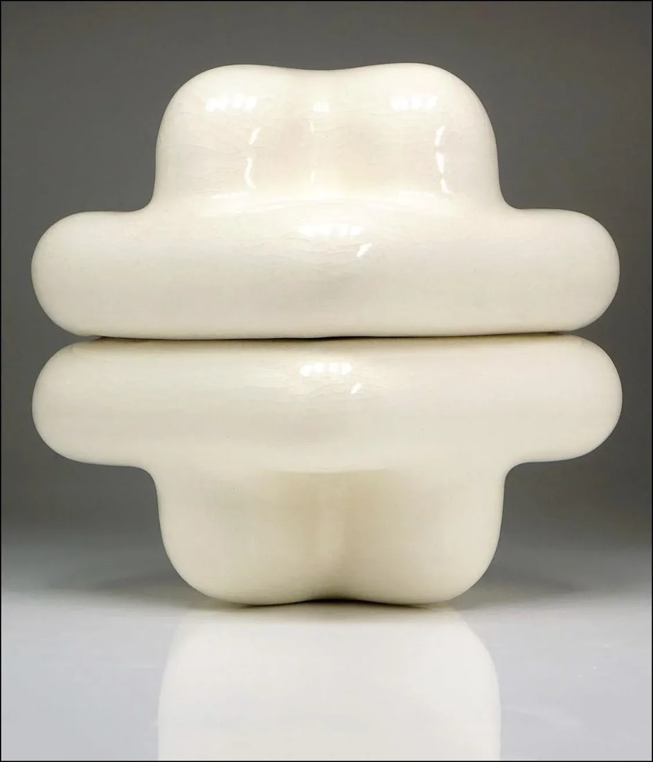 Designer Pop Art Ceramic Puffy Mod Box W/Crackle Glaze - 4