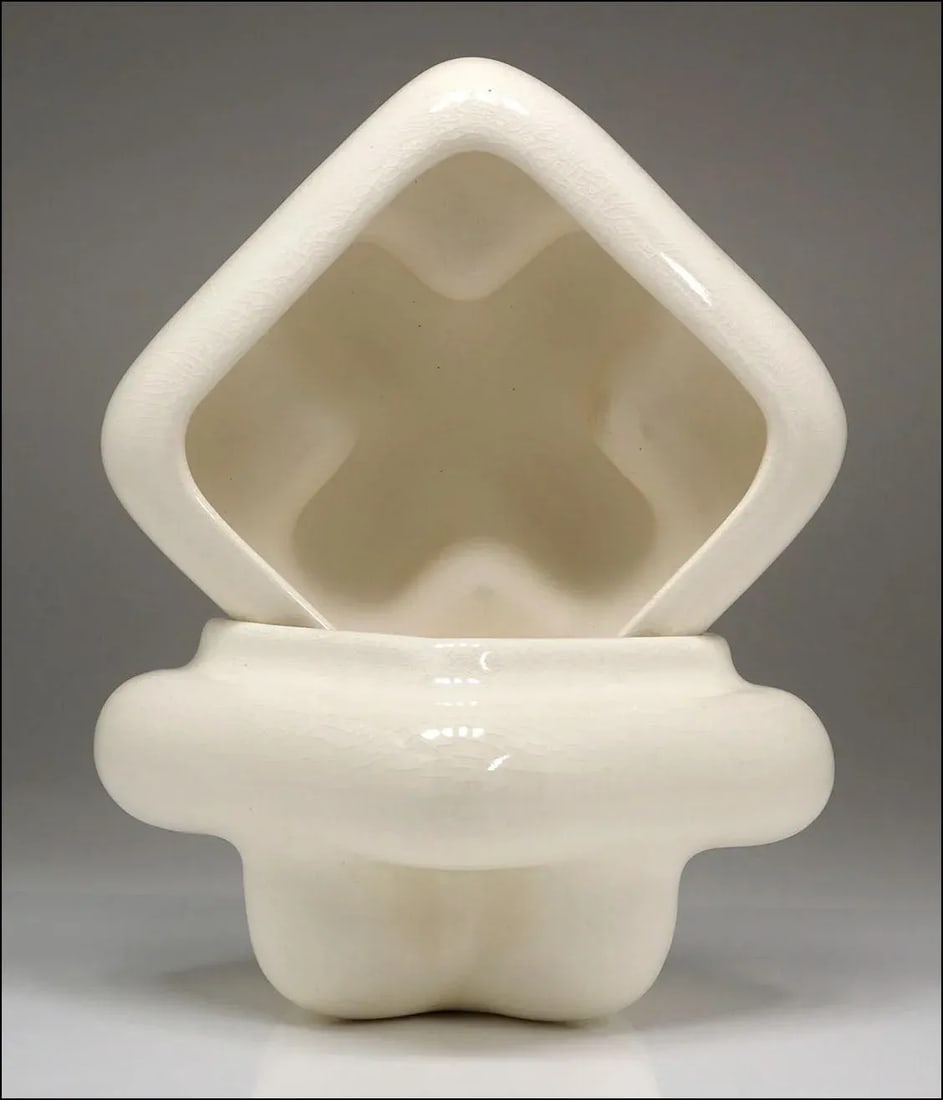 Designer Pop Art Ceramic Puffy Mod Box W/Crackle Glaze - 6