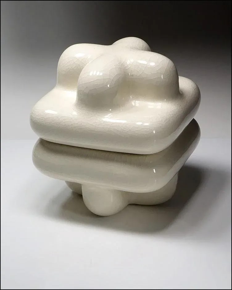 Designer Pop Art Ceramic Puffy Mod Box W/Crackle Glaze - 8