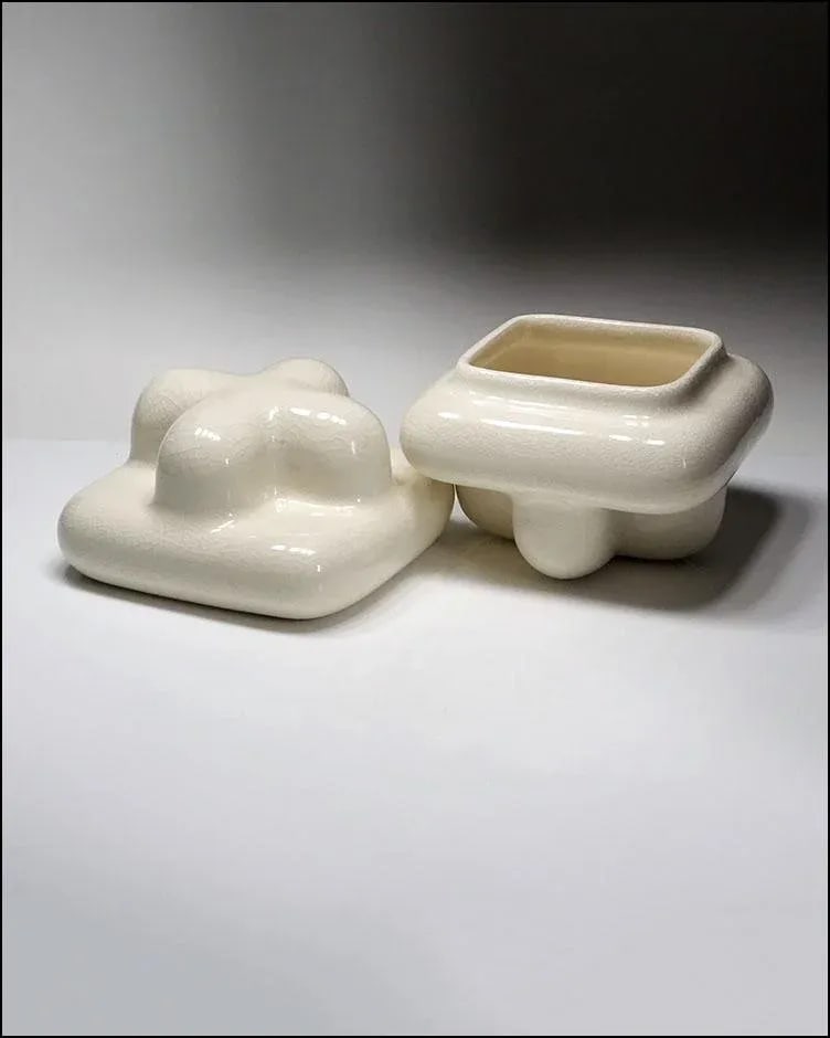 Designer Pop Art Ceramic Puffy Mod Box W/Crackle Glaze - 9