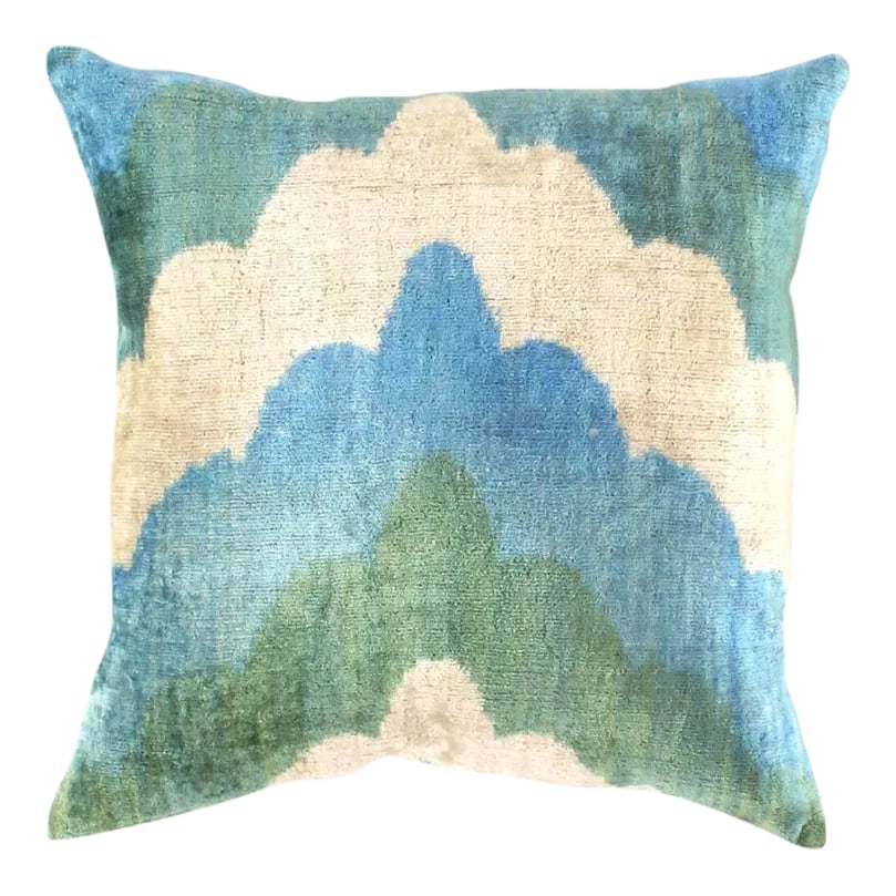 Contemporary Velvet Ikat Bohemian Throw Pillow