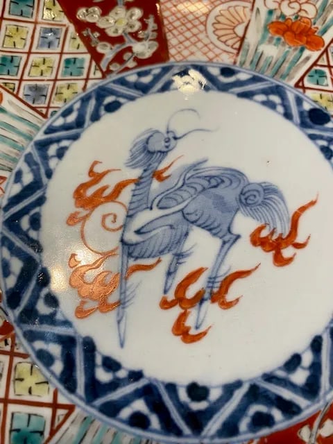 Antique Late 19th Century Japanese Imari Style Scalloped Plate With Kirin - 7