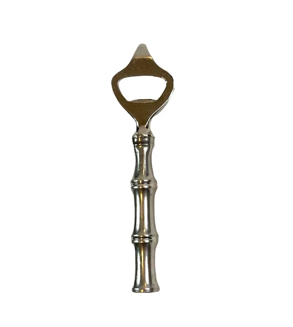 Vintage Pewter Faux Bamboo Barware Bottle Opener, C. 1960 - 2