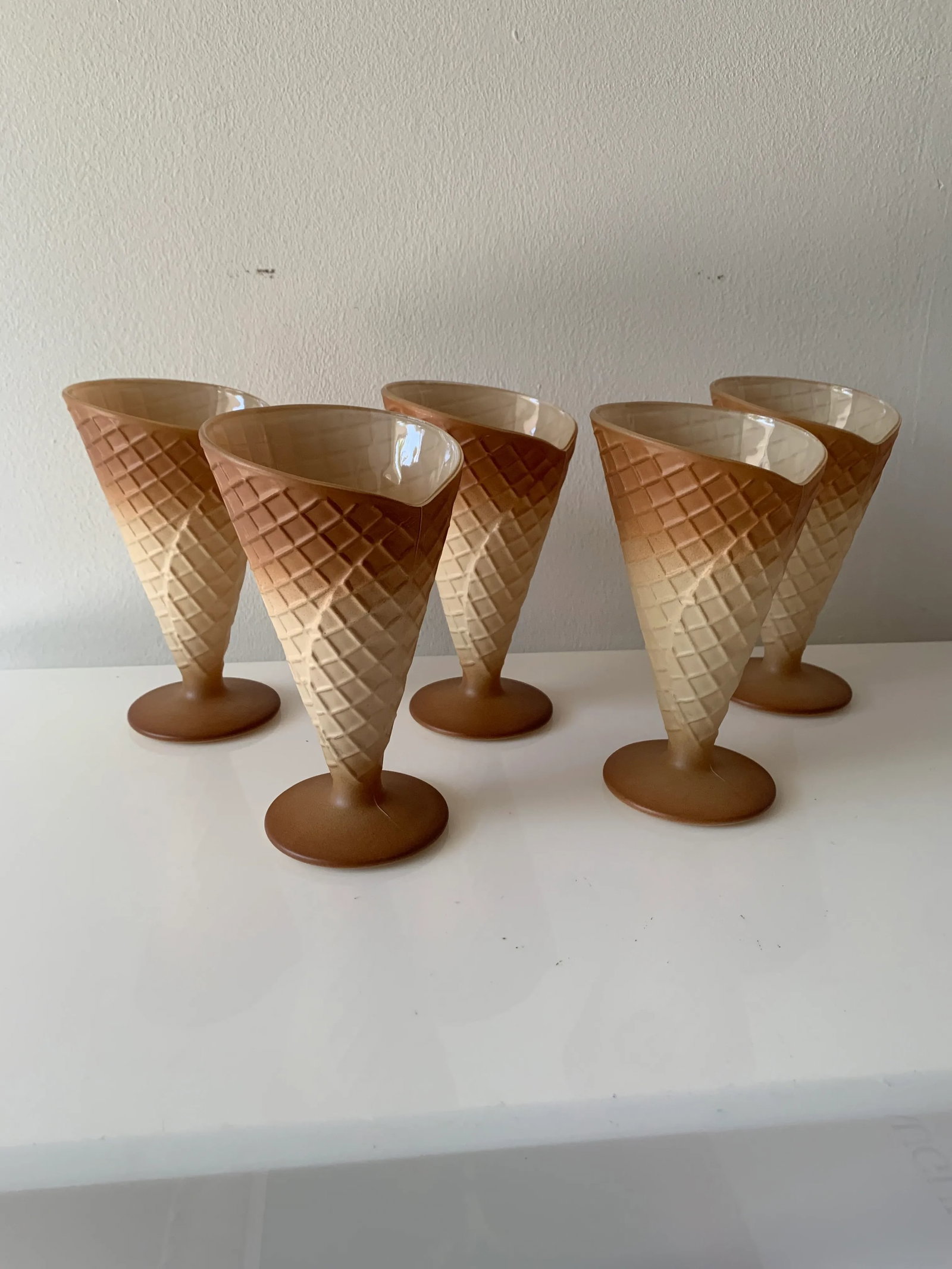 Mid 20th Century Bormioli Rocco Gelato Waffle Dessert Bowls- Set of 5 - 4