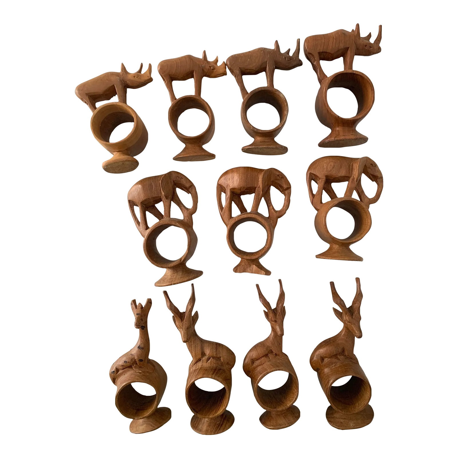 Mid 20th Century Safari Themed Hand Carved Napkin Rings- Set of 11 (1 of 9)
