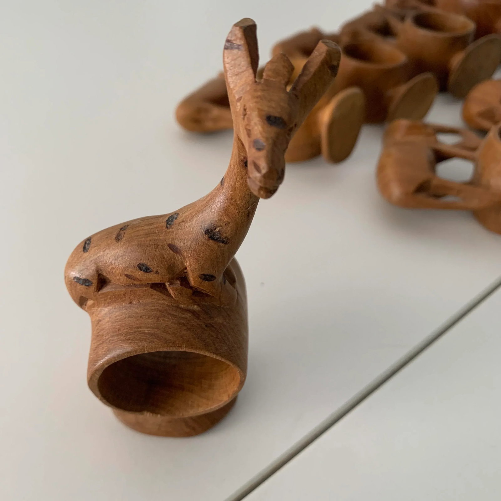 Mid 20th Century Safari Themed Hand Carved Napkin Rings- Set of 11 - 5