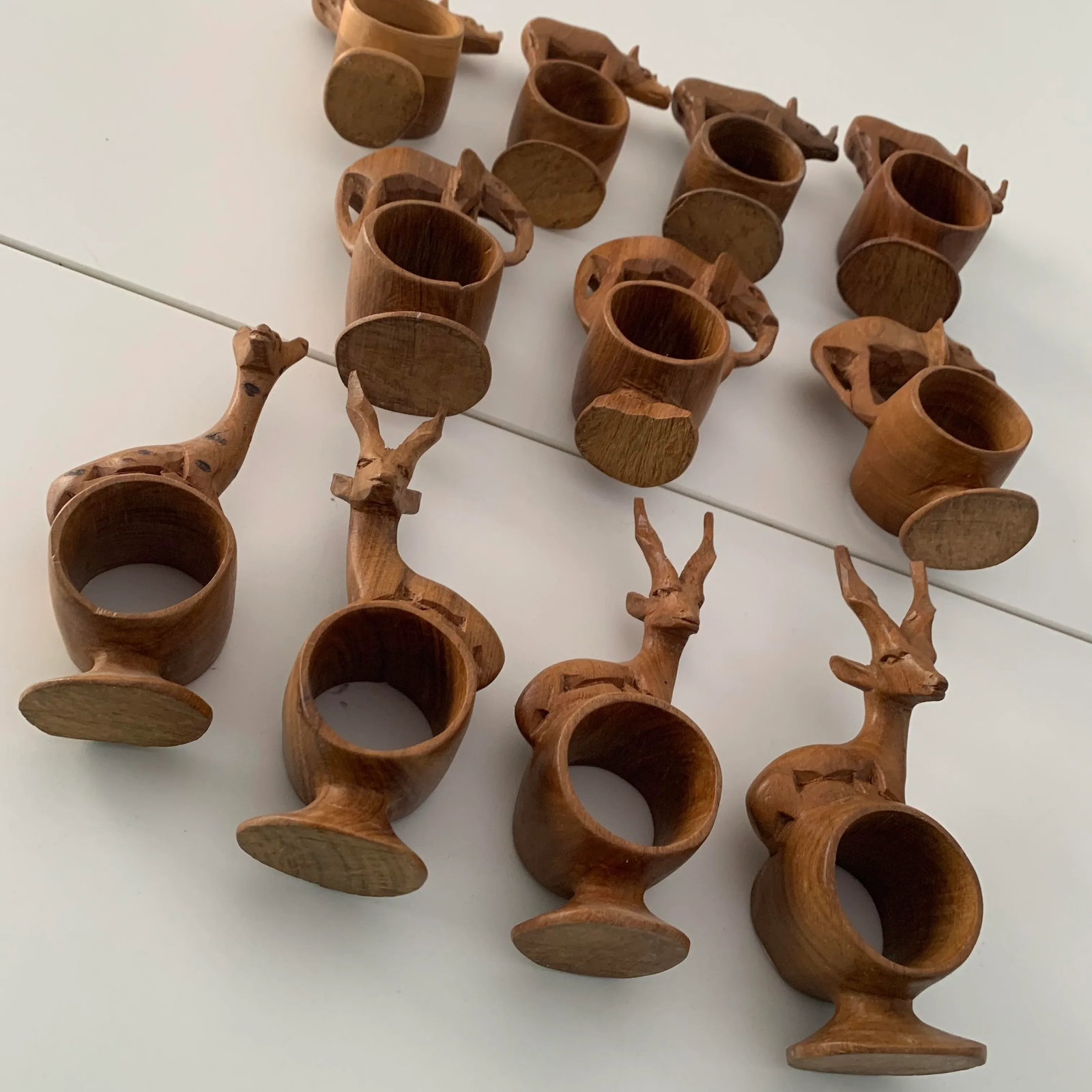 Mid 20th Century Safari Themed Hand Carved Napkin Rings- Set of 11 - 7