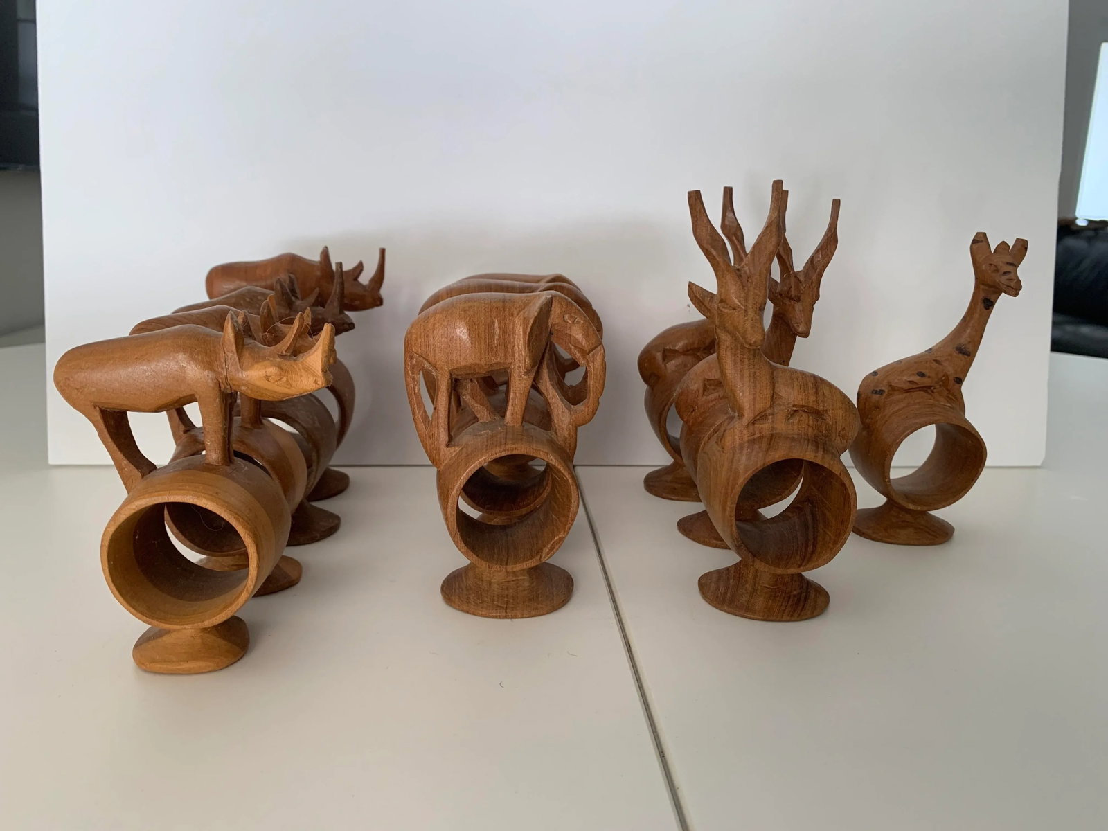 Mid 20th Century Safari Themed Hand Carved Napkin Rings- Set of 11 - 8