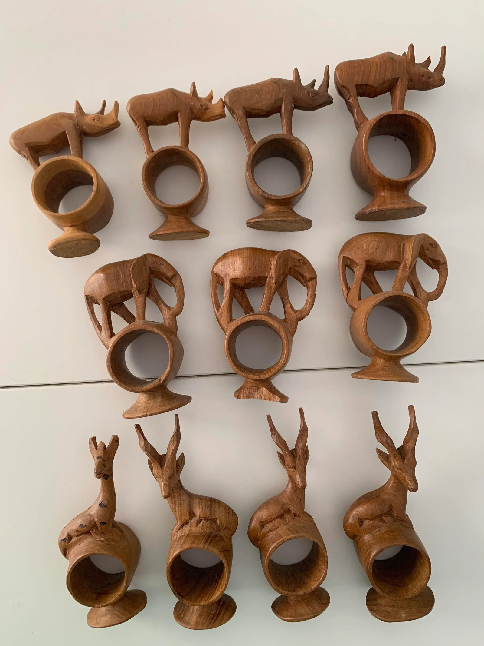 Mid 20th Century Safari Themed Hand Carved Napkin Rings- Set of 11 - 9