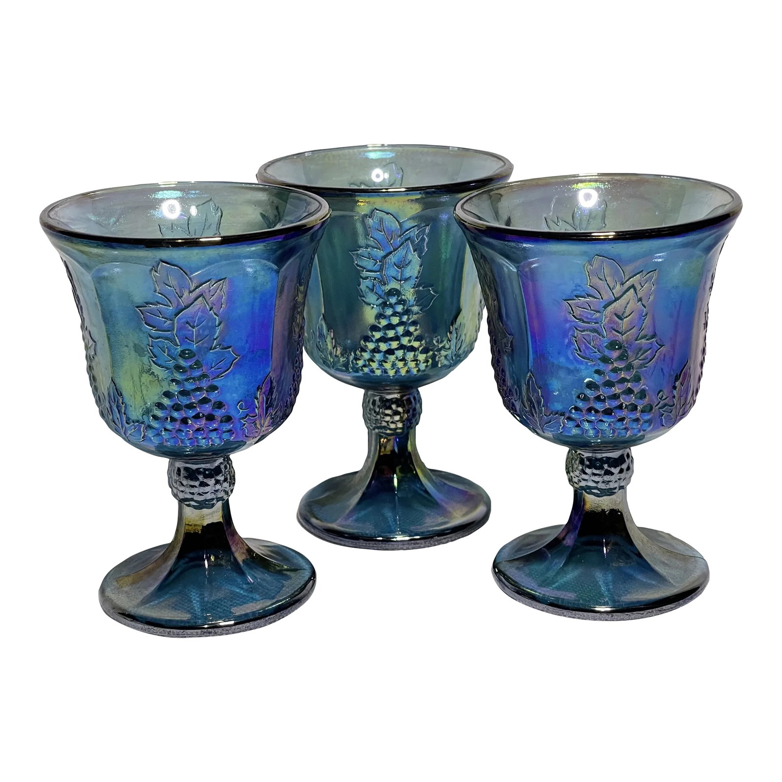 Vintage 1970s Purple Carnival Glass Goblets With Grape Motif- Set of 3 (1 of 7)