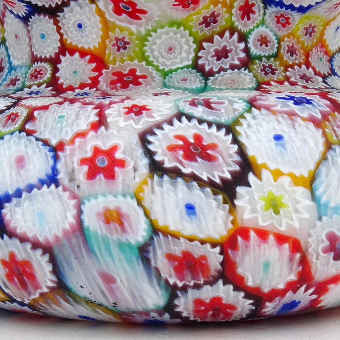 Murano Fratelli Toso Vintage Millefiori Flower Mosaic Rainbow Colors Italian Art Glass Ruffle Rim Va - 5