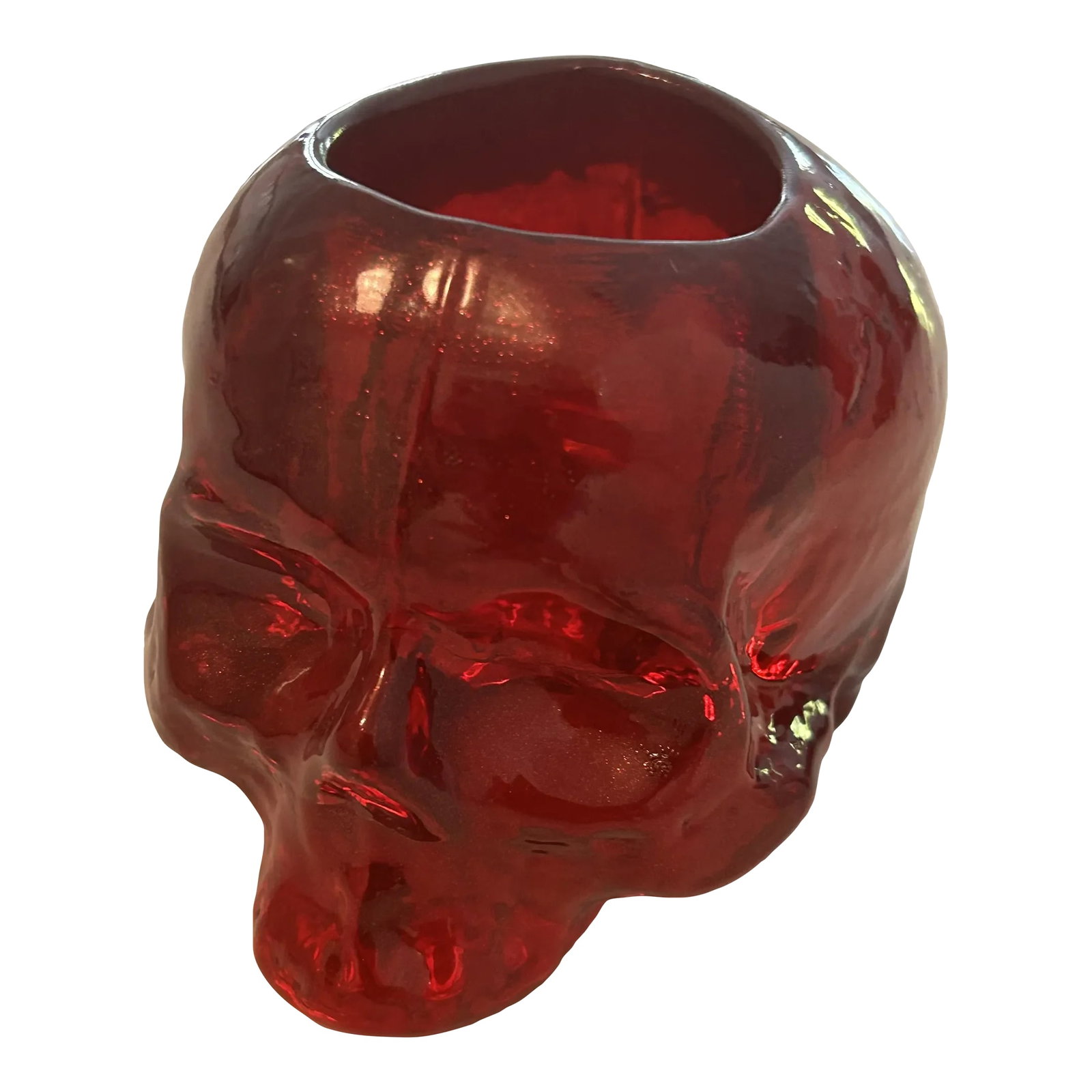Kosta Boda Still Life Skull Crystal Votive: Designer Ludvig Lofgren creates still life's of glass skull Crystal Votives reminiscent of Shakespeare's Hamlet. This ruby red Kosta Boda skull Crystal Votive is a unique gift and a great