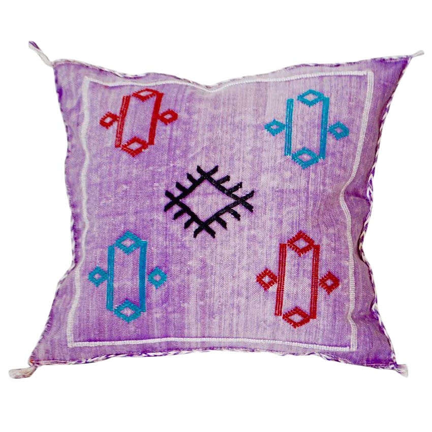 Moroccan Berber Sabra Purple Throw Pillow: Featuring Berber-inspired motifs, these cactus-fiber pillows come in five different colors and can be used on the floor or on a bed or sofa. Condition: Condition Notes: Excellent - Minor wear