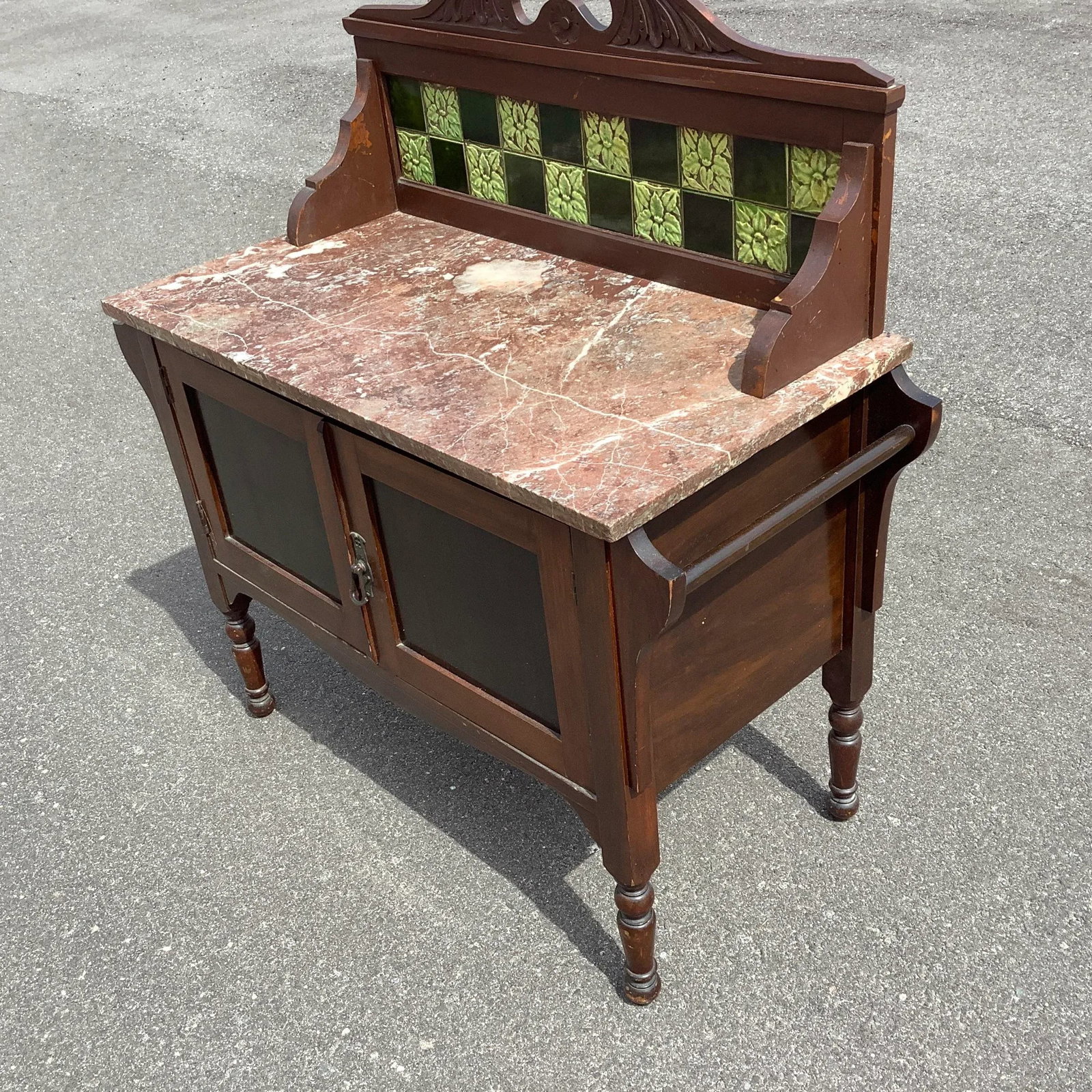 Early 1900s Antique English Mahogany Marble Butlers Server - 3