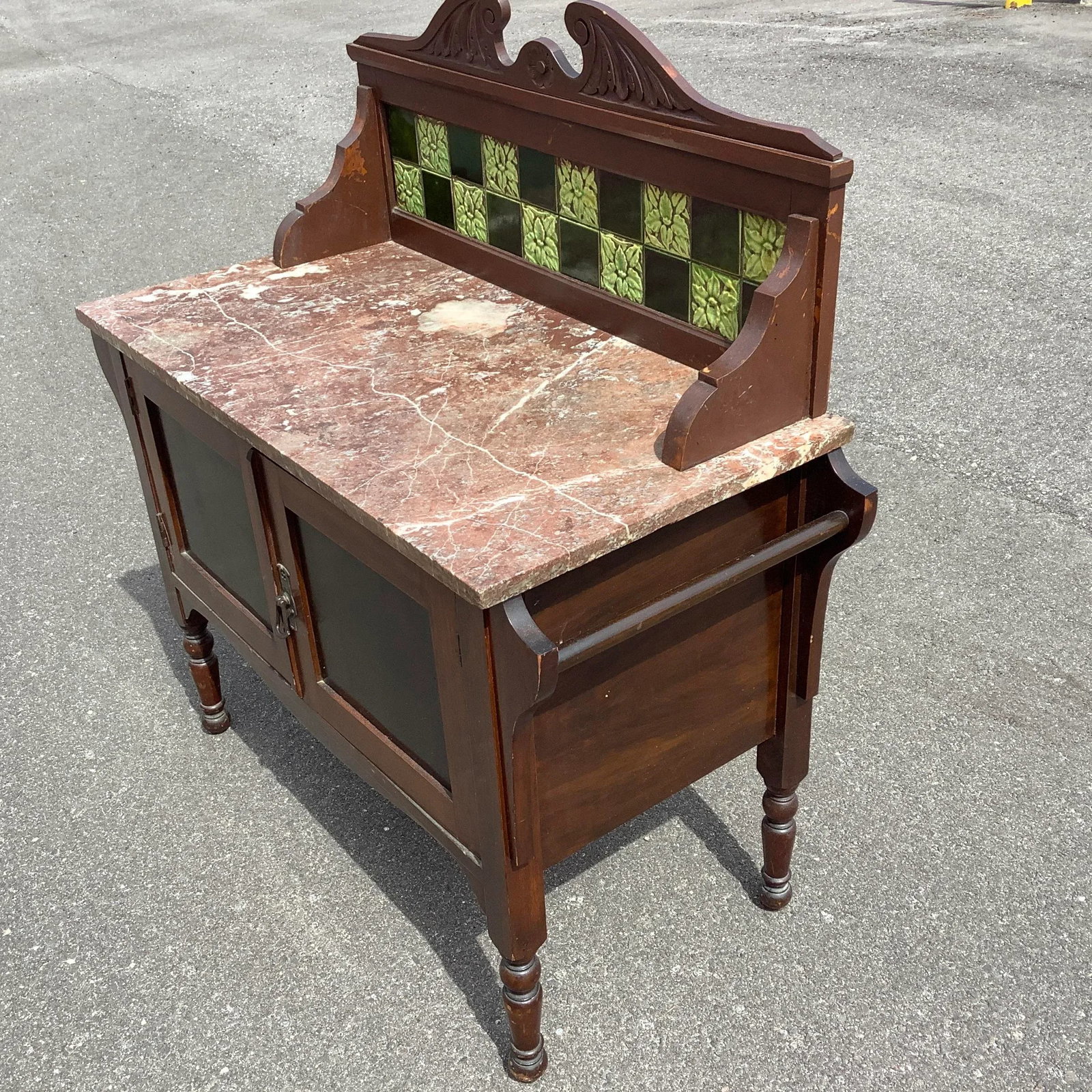 Early 1900s Antique English Mahogany Marble Butlers Server - 8