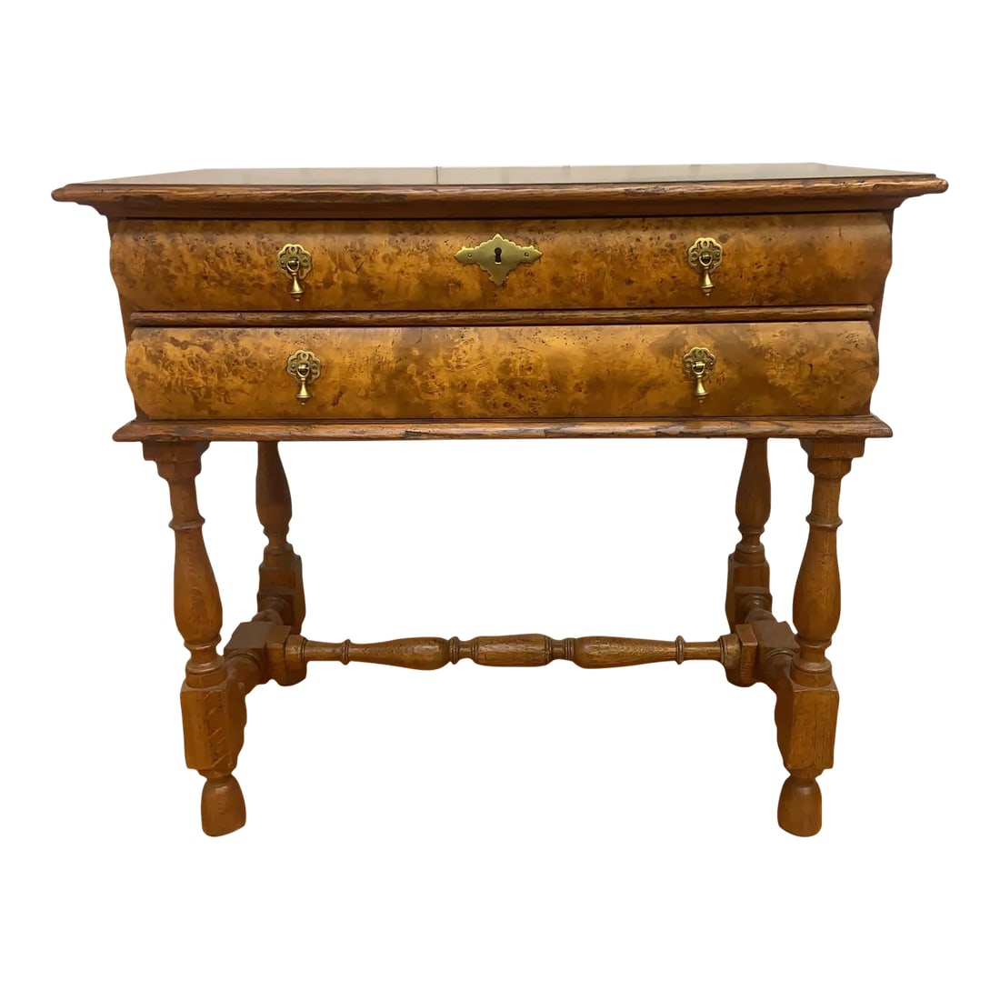 Vintage Biedermeier Style Burl Side Table by Baker Furniture Co.: Vintage Burl Wood Biedermeier Style 2 Drawer Side Table by Baker Furniture Co. Gorgeous Vintage Italian Beidermier style side table with 2 drawers is by Baker Furniture. Made out of Burl this side