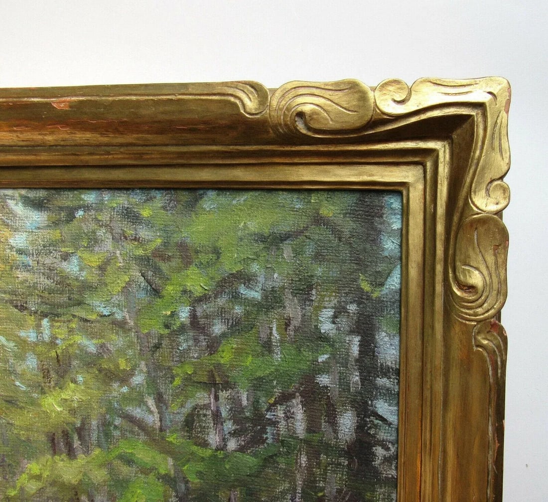 Maine Forest Landscape With Stream Painting by George Louis Morris American Impressionist Frame - 6