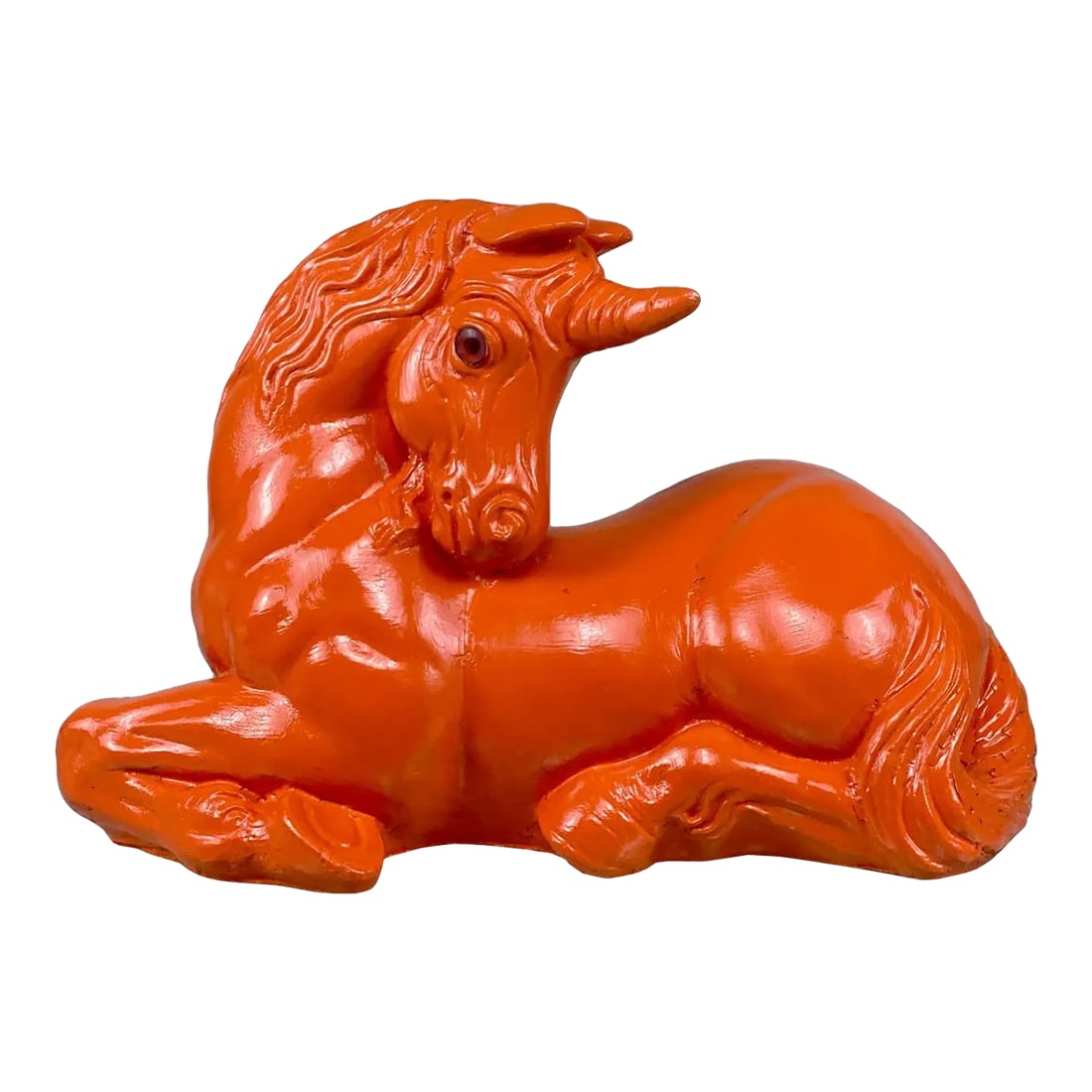 Vintage Hollywood Regency Large Orange Plaster Unicorn Sculpture (1 of 10)