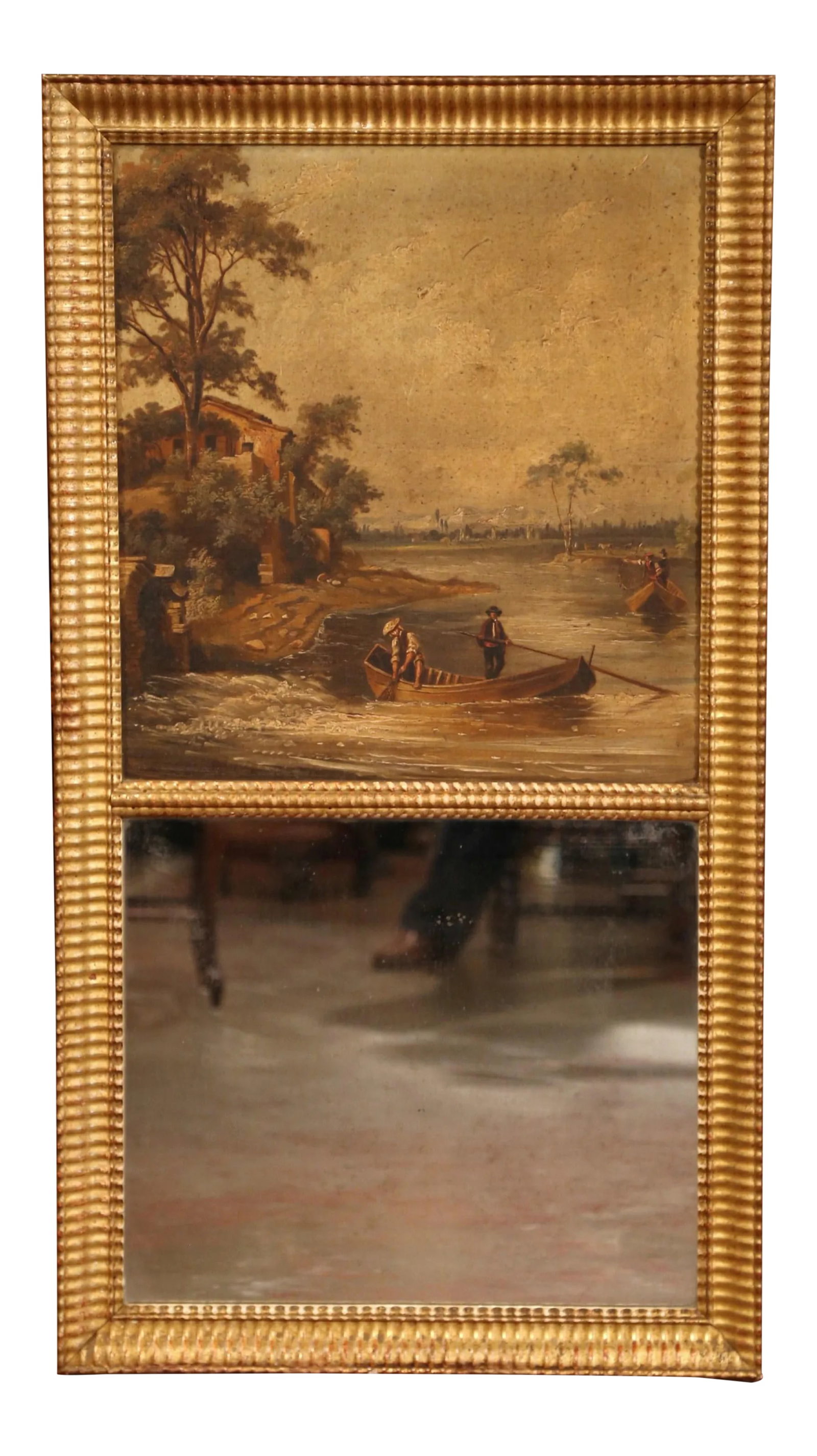 19th Century French Hand-Painted Trumeau Mirror in Giltwood Frame (1 of 7)