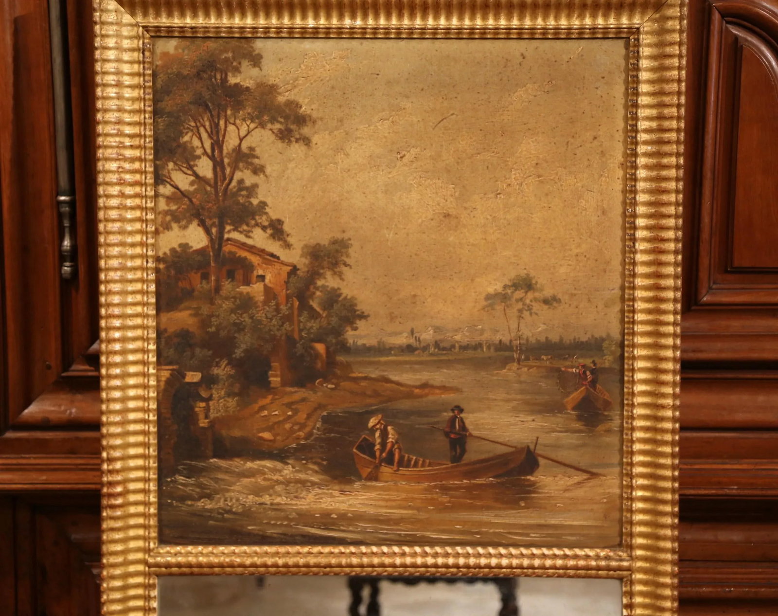 19th Century French Hand-Painted Trumeau Mirror in Giltwood Frame - 3