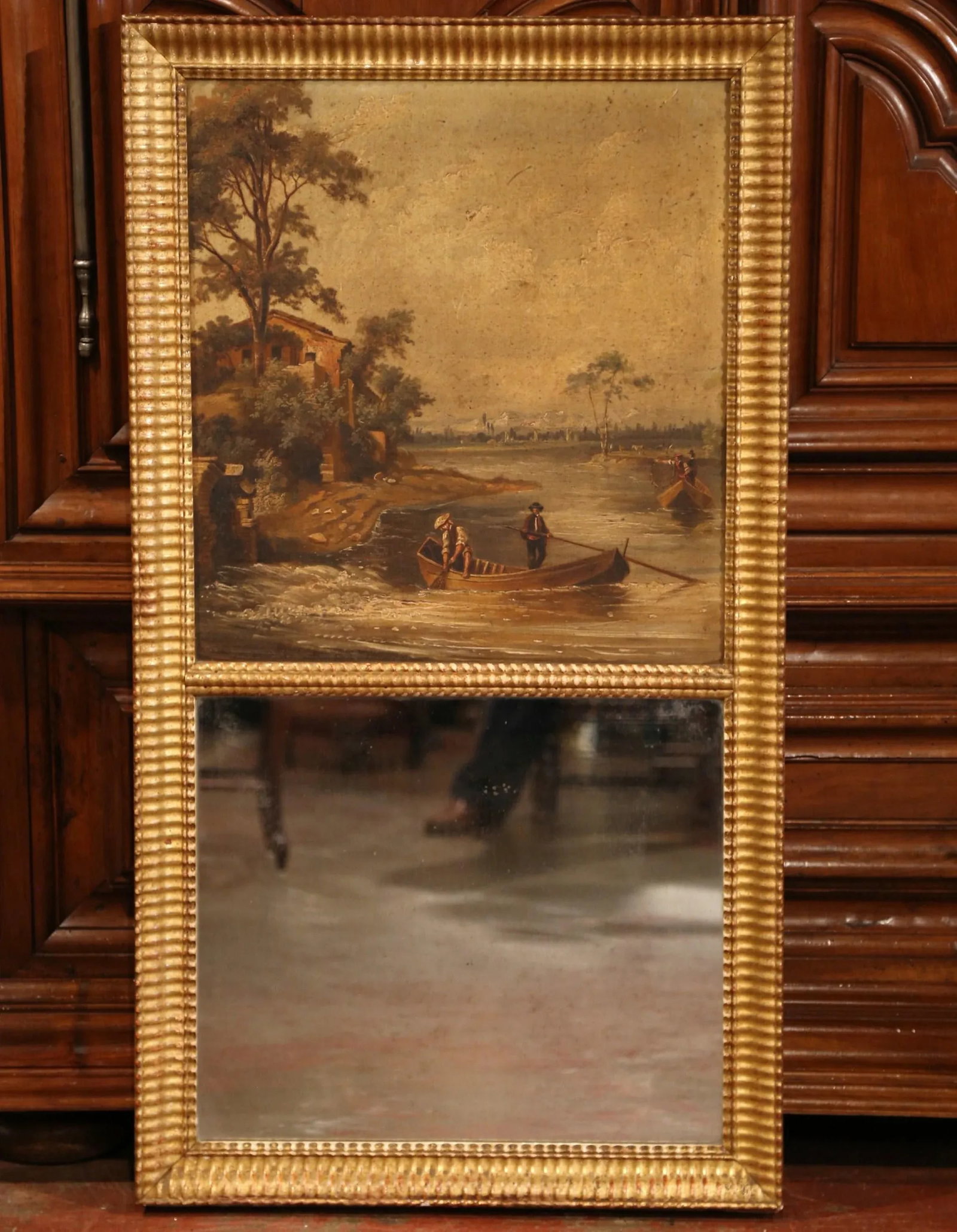 19th Century French Hand-Painted Trumeau Mirror in Giltwood Frame - 4