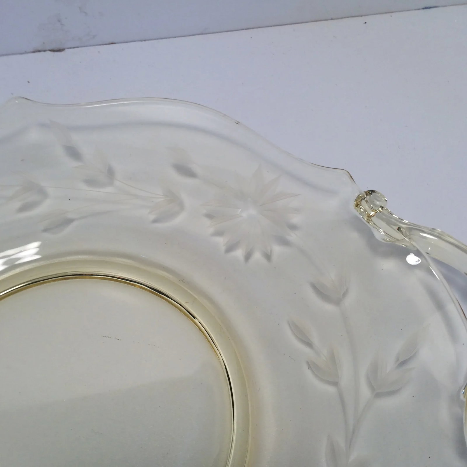 Yellow Floral Etched Lancaster Platter 1930's - 11