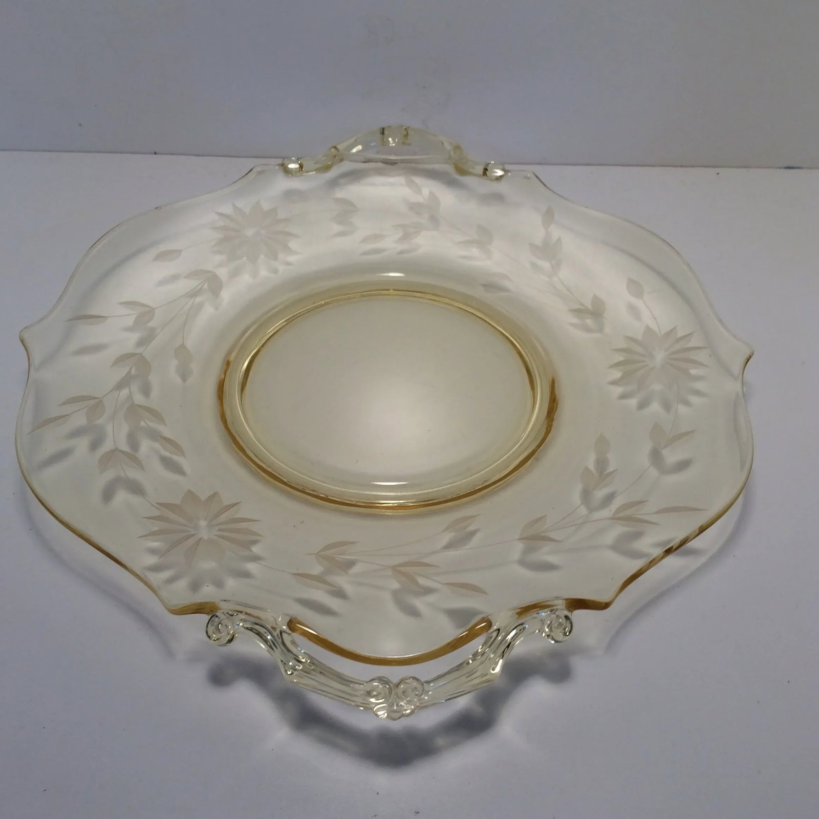 Yellow Floral Etched Lancaster Platter 1930's - 2