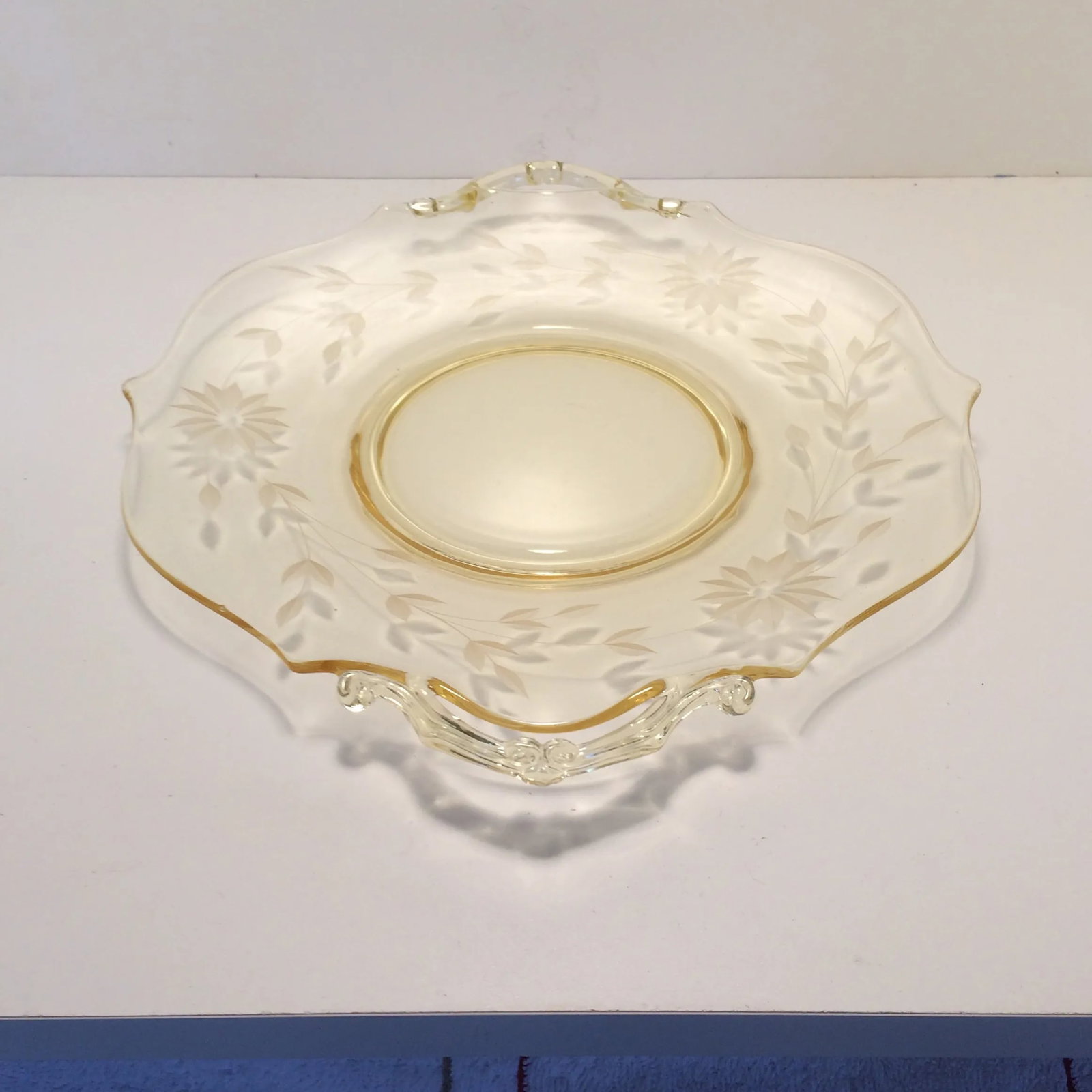 Yellow Floral Etched Lancaster Platter 1930's - 3