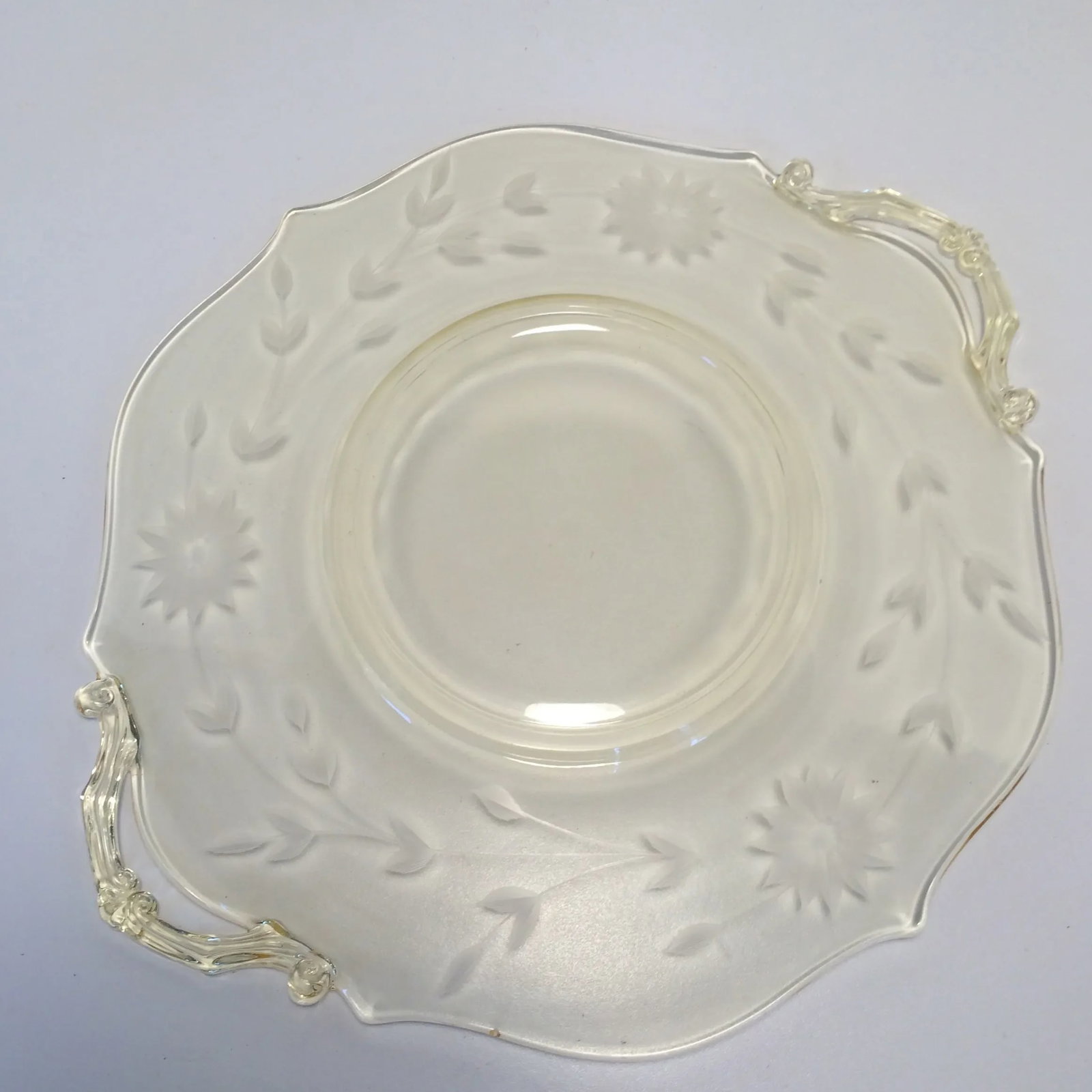 Yellow Floral Etched Lancaster Platter 1930's - 5