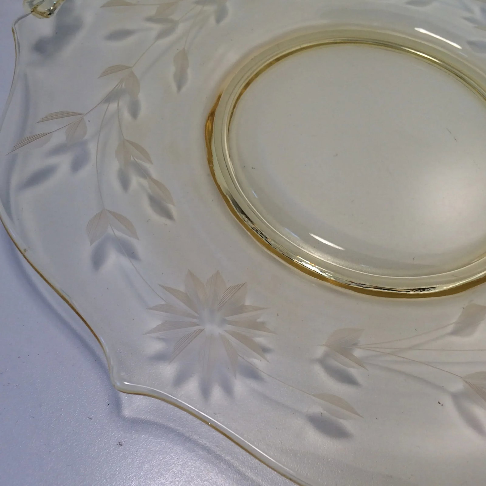 Yellow Floral Etched Lancaster Platter 1930's - 8