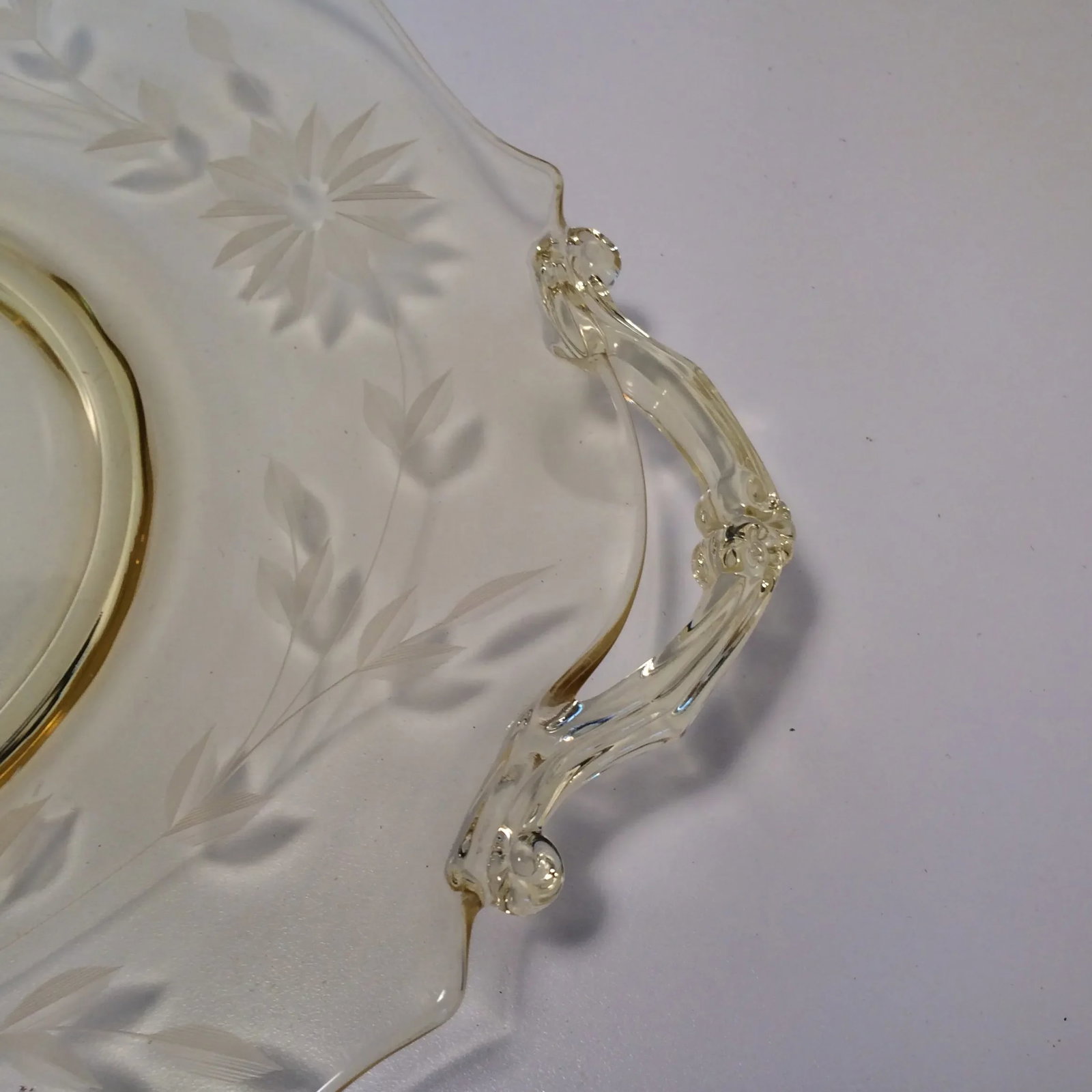 Yellow Floral Etched Lancaster Platter 1930's - 9