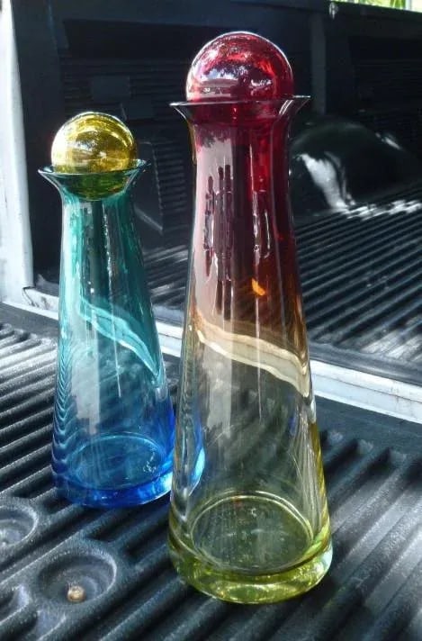 1970s Vintage Barbini for Murano Italian Futuristic Stoppered Bottles - A Pair - 3